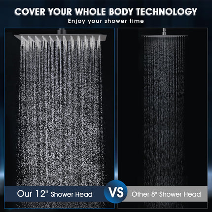 PDPBath All Metal Rain Shower Head with Handheld Built-in High Pressure Wash Mode, 12'' Rainfall Shower Head with Adjustable Z-shaped Extension Arm, Adjustable Brass Bracket, 79" Hose, Matte Black