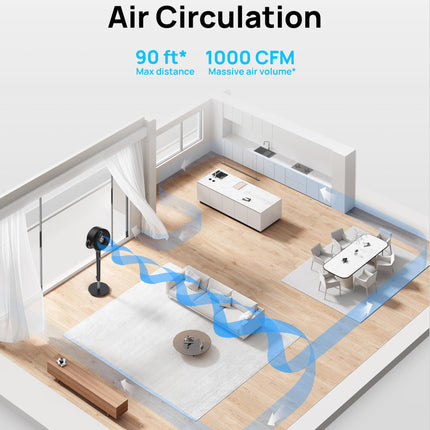 DREO Fan for Bedroom, 90° Oscillating Standing Fan, 20dB Quiet, 90ft Pedestal Fans for Room Office, DC Motor, 8+H Speeds, 3 Modes, 38-42'' Adjustable Height, Remote, 8H Timer, 105° Manual Vertical