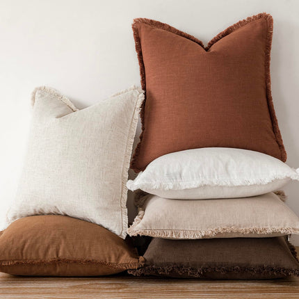 Foindtower 24×24" Set of 2 Linen Fringe Throw Boho Farmhouse Cushion Cover with Tassels for Couch Sofa Bed, Orange Brown X004E7NZPD
