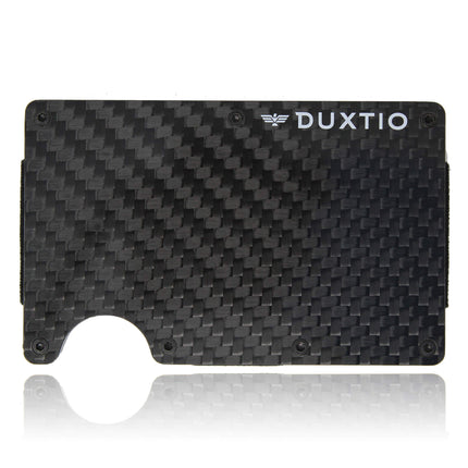 DUXTIO Men's Slim Minimalist Carbon Fiber Wallet for Credit Card Holder & Cash Strap, BLACK