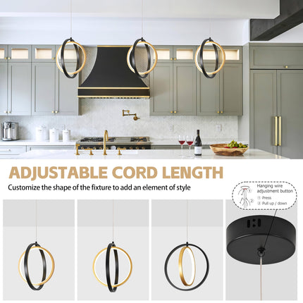AyshwillDec Modern Led Ring Chandelier Black and Gold Pendant Light