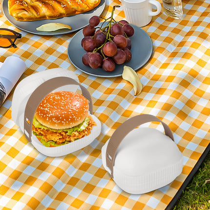 Linkidea 2 Pcs Portable Hamburger Buns Storage Container,Travel Holder with Hand Strap Suitable for Picnic, Office, BPA Free Burger Box Fit Burger or Sandwich Use, White