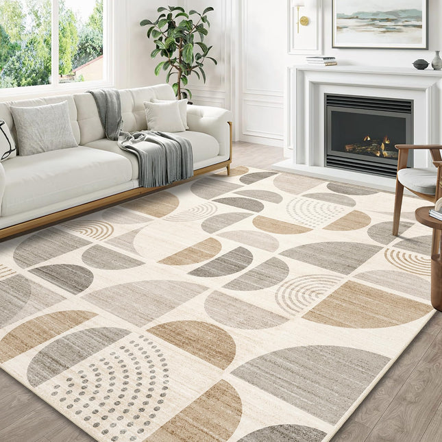 MUJOO 8x10' Area Rugs,Washable Rugs for Living Room Bedroom Dining Room,Large Boho Throw Floor Carpet Non Slip Soft Modern Abstract Bohemian Neutral Beige