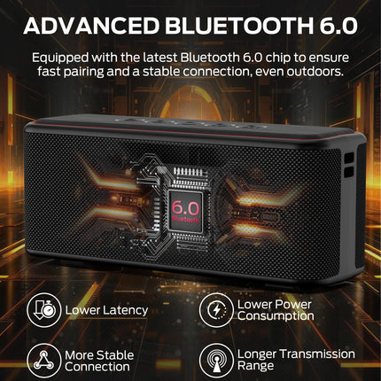 Monster Shock Plus Bluetooth Speaker, Portable Speaker with 40W Loud Stereo Sound, Bluetooth 6.0, TWS Pairing, 20H Playtime,Support AUX/TF Card, IPX6 Waterproof Wireless Speakers for Travel,Home,Party