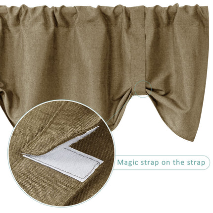 Home Queen Tie Up Curtain Valance Window Treatment for Living Room, Adjustable Linen Balloon Rod Pocket Drape Valence, Set of 2, 54 X 18 Inch, Taupe