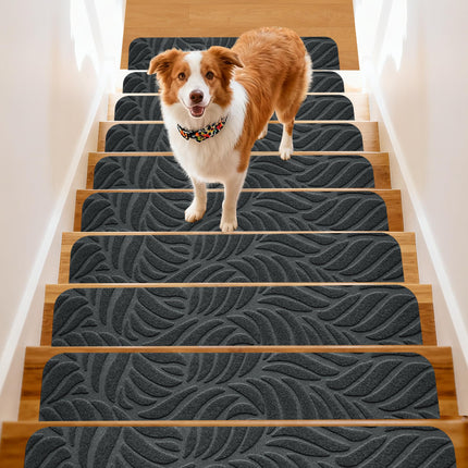 Bolinker 15pc Non-Slip Stair Treads Self-Adhesive Mats for Wooden Steps, Size 29.9 x 7.9" Grey