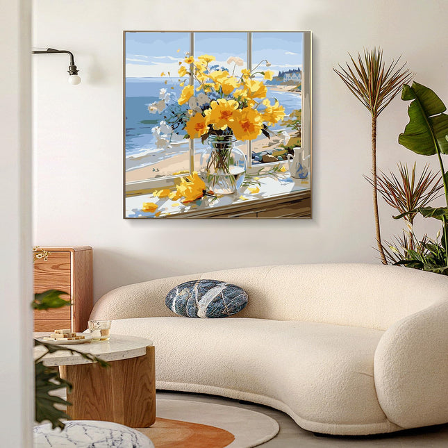 PRASIO 16"x16"Flower Framed Paint by Numbers Kit with Easel