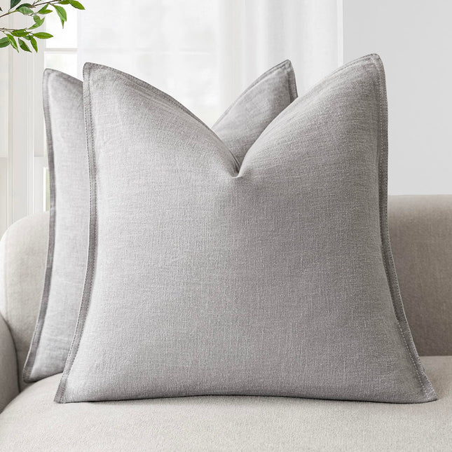 Foindtower 16 x 16" Pack of 2 Linen Soild Throw Soft Accent Cushion Case for Chair Couch Sofa, Light Rustic Gray X00490V3GD