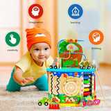 Wooden Toys Activity Cube for Kids,Montessori Toys with Bead Maze,Wooden Educational Activity Center  T119