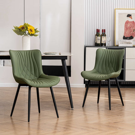 YOUTASTE Green Dining Chairs Set of 2, Mid-Century Modern Faux Leather Upholstered Kitchen Chairs with Black Metal Legs, Supports 300 lbs, Comfortable Accent Chairs for Living Room, Bedroom