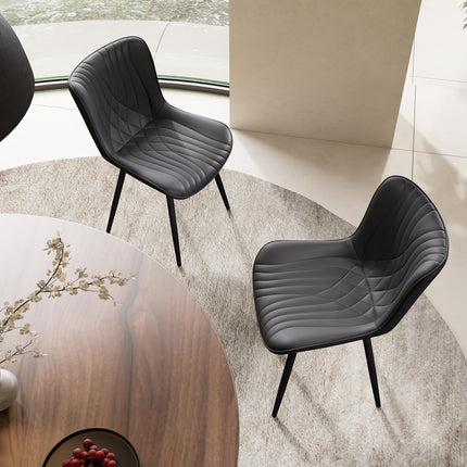 YOUTASTE Black Dining Chairs Set of 2, Mid-Century Modern Faux Leather Upholstered Kitchen Chairs with Metal Legs, Supports 300 lbs, Comfortable Accent Chairs for Living Room, Bedroom