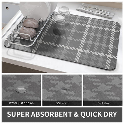 Dish Drying Mat-Kitchen Counter Water Absorbing Drying Mat-Rubber Backed Hide Stain Under Dish Mat Absorbent Coffee Mat