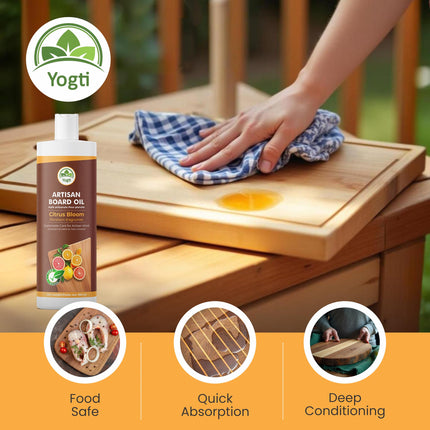 YOGTI Artisan 360ml – Food Grade Oil with Natural Citrus Scent – Conditions & Protects Wood & Bamboo – For Butcher Blocks, Boards, Utensils Cutting Board Oil, Citrus Bloom