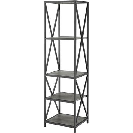 WALKER EDISON 61" Metal X Tower Bookcase in Slate Grey, BST18XMWSG