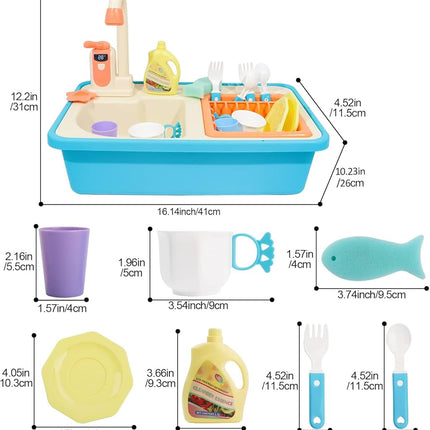 Kitchen Play Sink Toys with Running Water, Electric Dishwasher Playing Toy, Pretend Toy Sink Play kitchens for Boys Girls Birthday Gifts (Blue)