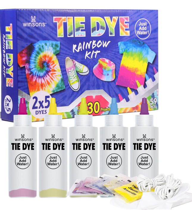 WINSONS Tie Dye Kit, 5 Colours Non Toxic Permanent Fabric Dye Art Set for Kids Women for Homemade Party Creative Group Activities DIY Gift