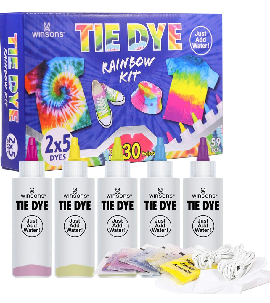 WINSONS Tie Dye Kit, 5 Colours Non Toxic Permanent Fabric Dye Art Set for Kids Women for Homemade Party Creative Group Activities DIY Gift