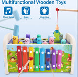 BLiSS HUES 7 in 1 Multiactivity Wooden Montessori Toys Toddlers- Includes Games Whack a Mole- Fishing- Xylophone- Sliding Maze & More- Fine Motor Skills & Sensory Toys for Kids