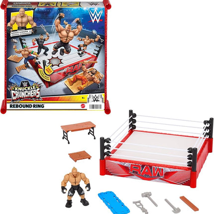 Mattel WWE Action Figure Playset Knuckle Crunchers Rebound Ring with Accessories and Flex Mat Technology