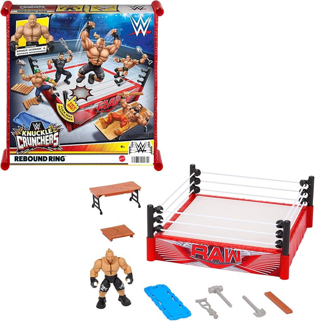 Mattel WWE Action Figure Playset Knuckle Crunchers Rebound Ring with Accessories and Flex Mat Technology