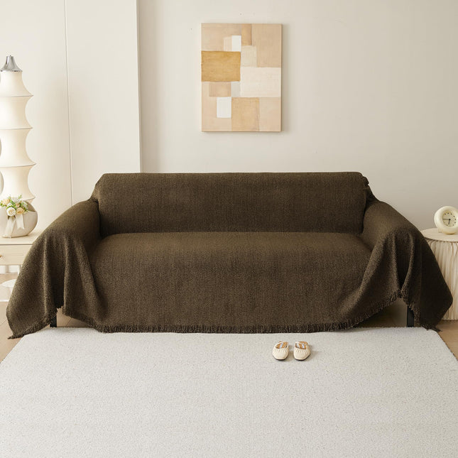 Nestiva 71"x150" Waterproof Stain Resistant One-Piece Couch Cover Sofa Seat Slipcovers  Thick Chenille Fabric for 3 Cushion Couch, BROWN