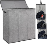 DOKEHOM 180L Laundry Basket with Removable Lid and Laundry Bags, Large Collapsible Laundry Hamper with 3 Sections for Bedroom, Bathroom, Laundry Room, College (Black)