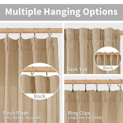 YoungsTex Pinch Pleated Curtains 90 Inches Long, Linen Curtains Back Tab Light Filtering Privacy Semi Sheer Window Curtains for Living Room Bedroom Farmhouse, Toffee, 40W X 90L, 2 Panels