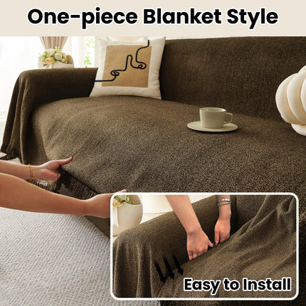 Nestiva 71"x150" Waterproof Stain Resistant One-Piece Couch Cover Sofa Seat Slipcovers  Thick Chenille Fabric for 3 Cushion Couch, BROWN