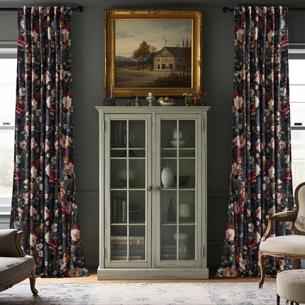 NICETOWN Floral Velvet Curtains 2 Panels 96 Inch Long, 52 Wide, Retro Blue Multi