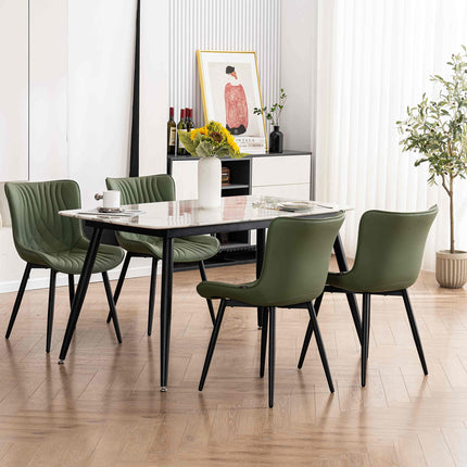 YOUTASTE Green Dining Chairs Set of 2, Mid-Century Modern Faux Leather Upholstered Kitchen Chairs with Black Metal Legs, Supports 300 lbs, Comfortable Accent Chairs for Living Room, Bedroom