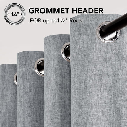 Deconovo Faux Linen Blackout Curtains, Grommet Room Darkening Curtains, 52x96 Inch, Dark Grey, Set of 2