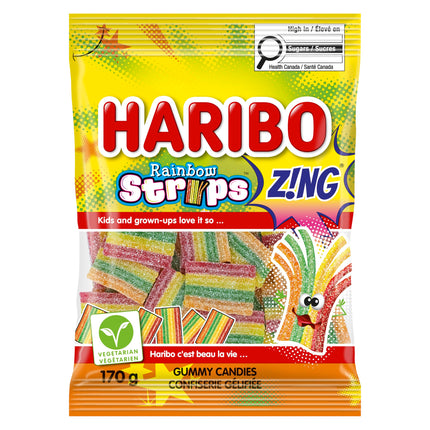 Haribo Z!NG Rainbow Strips Candy, 4 Sour Fruity Flavours, No Artificial Colours, 170g BAG