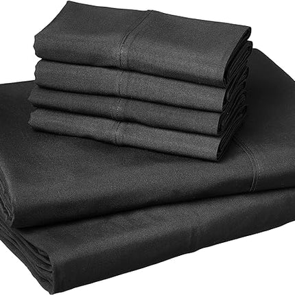 Amazon Basics Easy Care Microfiber Sheet Set with Four Pillowcases - Full, Black 3WGT