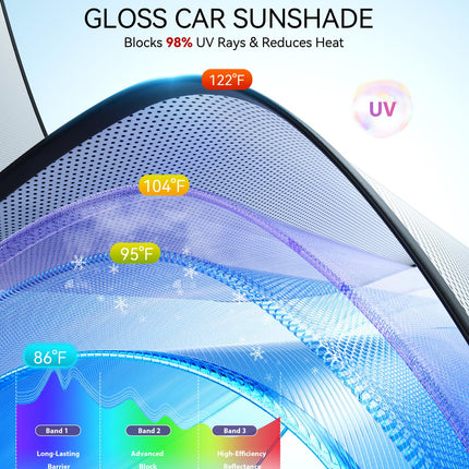 Vepagoo Universal Fit for Sedan/SUV/Hatchback Foldable 64 x 32" Front Windshield Protector, UV Rays & Heat Blocking w/ Storage Bag
