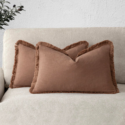 Foindtower 12×20" Set of 2 Linen Fringe Lumbar Throw Boho Farmhouse Cushion Cover with Tassels for Chair Sofa Couch, Rust X003U6N9OL