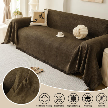 Nestiva 71"x150" Waterproof Stain Resistant One-Piece Couch Cover Sofa Seat Slipcovers  Thick Chenille Fabric for 3 Cushion Couch, BROWN