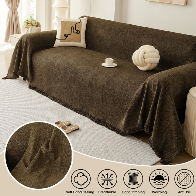 Nestiva 71"x150" Waterproof Stain Resistant One-Piece Couch Cover Sofa Seat Slipcovers  Thick Chenille Fabric for 3 Cushion Couch, BROWN