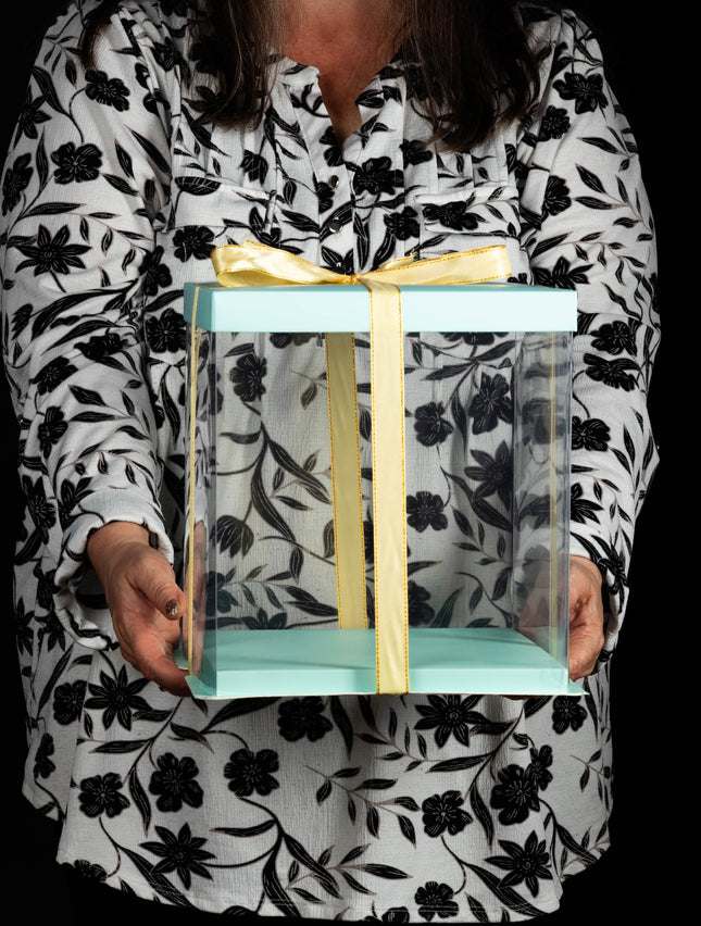 Doppelia 2 Pack Cake/Gift PET Tall Carrier With Lid & Ribbon, Transparent Display Container For Birthday, Wedding, Anniversary