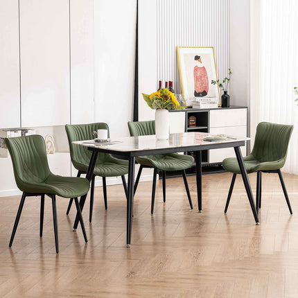 YOUTASTE Green Dining Chairs Set of 2, Mid-Century Modern Faux Leather Upholstered Kitchen Chairs with Black Metal Legs, Supports 300 lbs, Comfortable Accent Chairs for Living Room, Bedroom