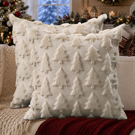 DFXSZ 1PC Christmas Tree Pillow Covers 18x18 inch Soft Plush Faux Fur Throw Pillows for Bedroom Sofa, WHITE