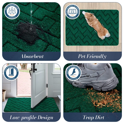 Walensee Indoor Doormat, Front Door Mat for Entrance (90×150cm Green) Machine Washable Entryway Rug, Non Slip Trapper Door Rugs Absorbent Dirt Low Profile Shoes Scraper Inside Floor Mats for Entry…
