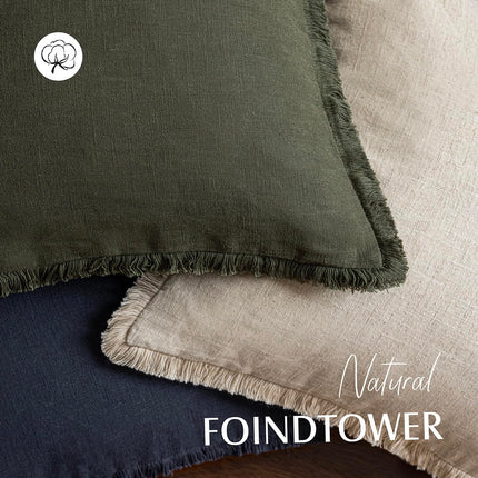 Foindtower 26×26" Set of 2 Linen Fringe Throw Boho Farmhouse Cushion Cover with Tassels Soft Accent Pillowcase for Couch Sofa Bed, Dark Olive Green X0049JFM0H