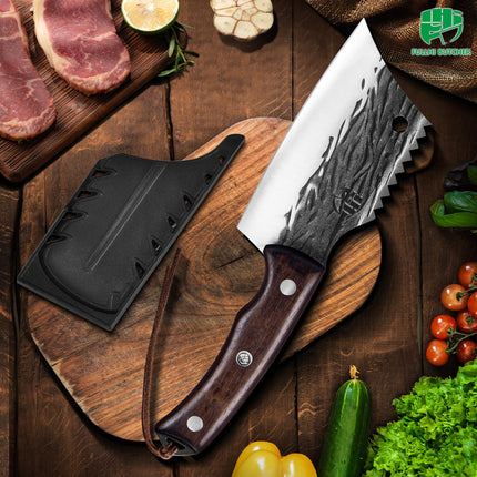 FULLHI Kitchen Knife with sheath,Meat Cleaver Knife for Meat Cutting, High Carbon Steel Forged Butcher Full Tang Chef Knife