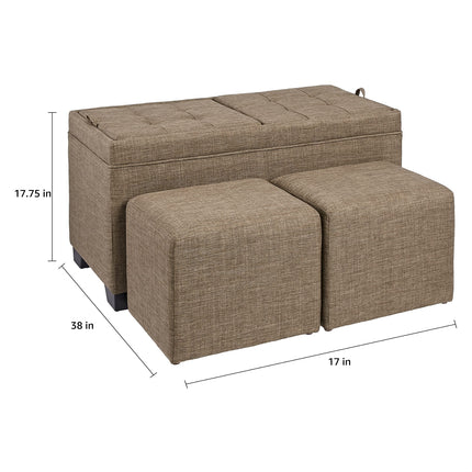 FIRST HILL 3-Piece Rectangular Storage Ottoman Fabric Bench Set, Brownness SJ7625SE NEW OPEN BOX
