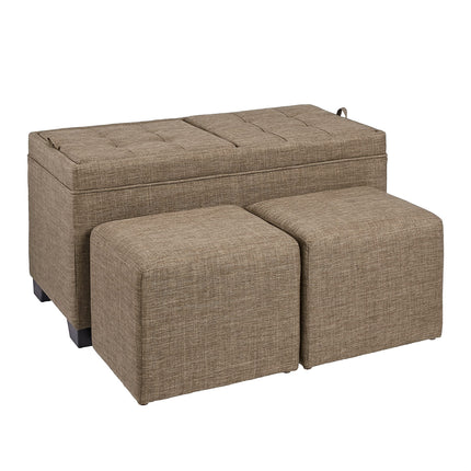 FIRST HILL 3-Piece Rectangular Storage Ottoman Fabric Bench Set, Brownness SJ7625SE NEW OPEN BOX