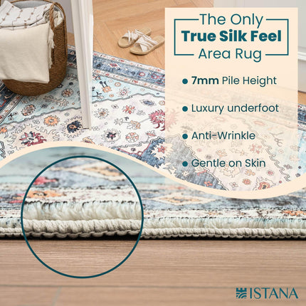 Istana Rugs 8x10 - White Cream/Blue Area Rug - Foldable Stain Resistant Bedroom 8x10 Area Rugs - Washable Rug - 8 x 10 Area Rugs for Living Room - Eco-Friendly Area Carpet