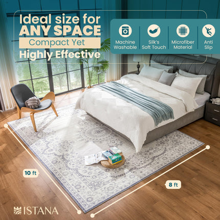 Istana Rug 8x10 - Grey/White Cream Area Rug - Foldable 8 x 10 Rug - Stain Resistant 8x10 Rugs for Living Room - Plush Area Rug - Indoor Rugs - Farmhouse Rugs for Living Room