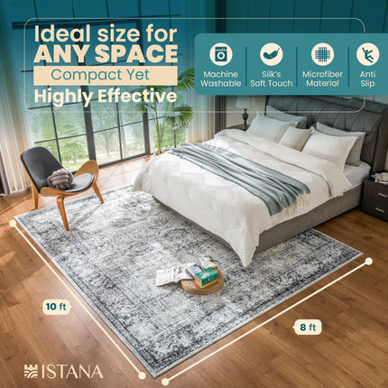 Istana Rugs 8x10 - Navy Area Rug - 8x10 Carpet - Stain Resistant Area Rugs for Bedroom - Foldable Eco-Friendly Washable Area Rug for Living Room