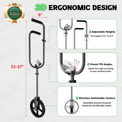 Startingtool 2-IN-1 Wheeled Mower Handle – Ergonomic Design with Adjustable Way Wheels & Clamp, Extension Pole for Weed Eater, Designed for Lawn Care, Landscaping & Edging
