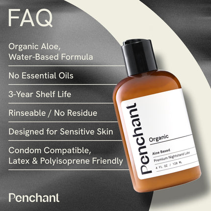 Penchant Organic Personal Lubricant with Organic Aloe Juice – Plant Based, Water Based Lube, pH Balanced for Intimate Use, Unscented 120 ml EACH